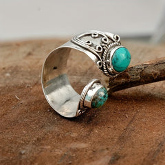 Vintage Boho Style Gemstone Ring Zinc Alloy Mosaic Adjustable Band