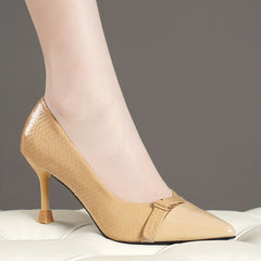 Women's Solid Stiletto Heels Point Toe Dress Heels Buckle Strap Pumps