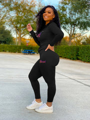 Blessed Print Two piece Set Long Sleeve Drawstring Hoodies & Skinny Pants