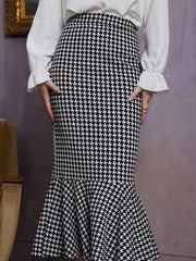 Houndstooth Mermaid Skirts Bodycon Slim Casual Maxi Skirts