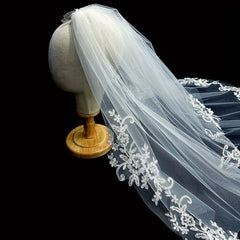 Floral Tulle Bridal Veil Long Wedding Hair Accessory