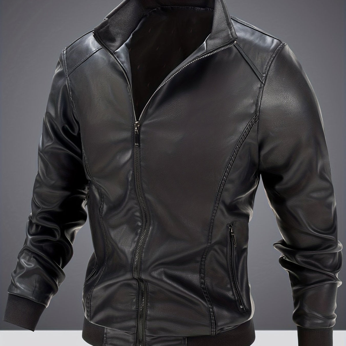 Men's Casual Zip Up Faux Leather Jacket