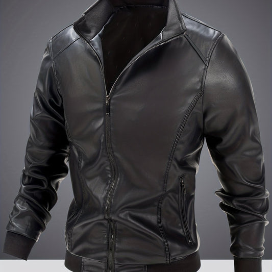 Men's Casual Zip Up Faux Leather Jacket