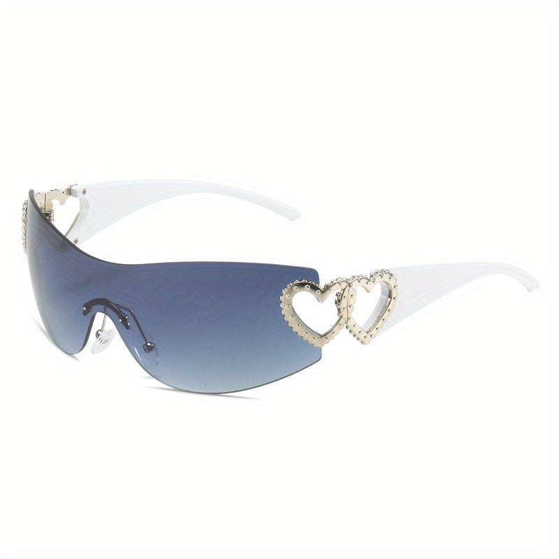 Y2K Heart Charm Sunglasses UV400 Gradient Rimless Glasses