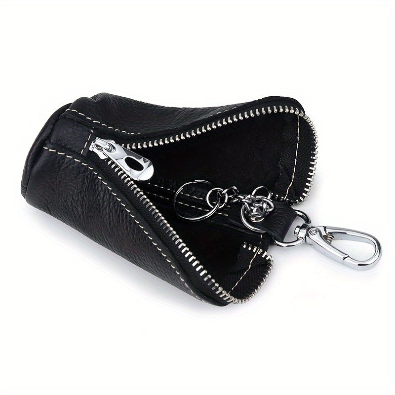 Cowhide Car Key Holder Keychain Zipper Keys Storage Bag