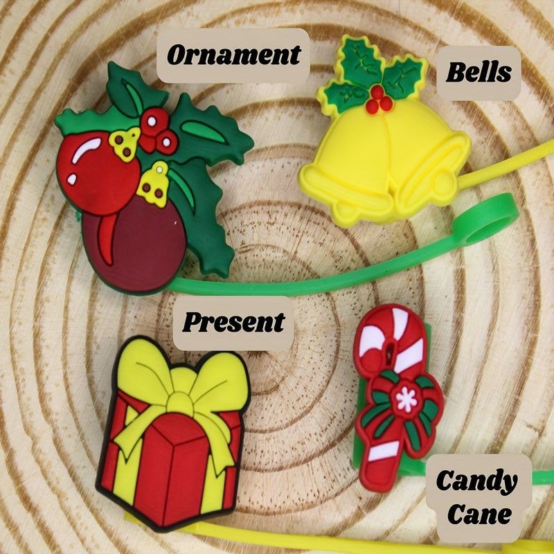 Christmas Straw Tip Covers Reusable Leakproof Straw Stoppers 6-8mm 4/5/20pcs
