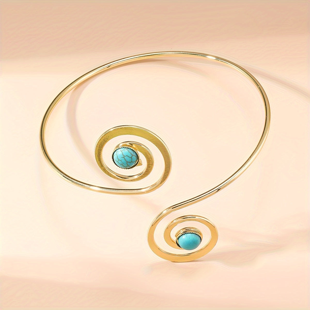 Boho Vintage Turquoise & Gold Spiral Cuff Arm Bracelet