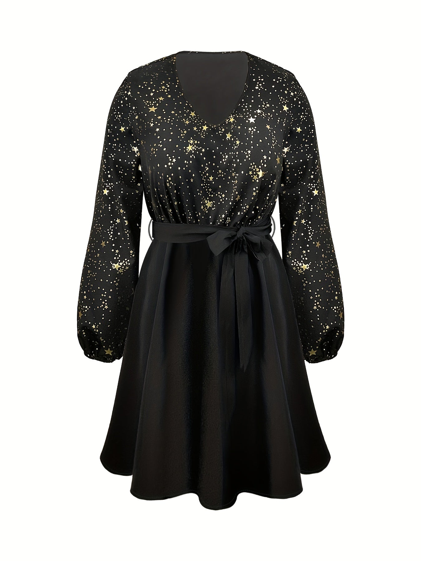  V-Neck Golden Star Print Dress