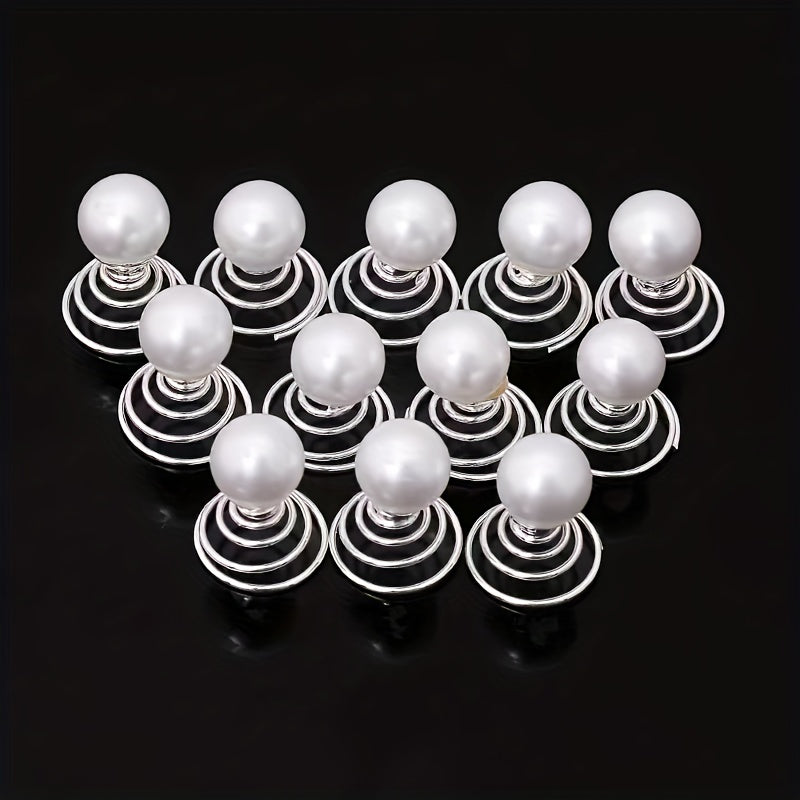 12pcs Faux Pearl Hair Coil Ring Spiral Hairpin Wedding Bridal Hair Accessories