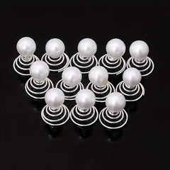 12pcs Faux Pearl Hair Coil Ring Spiral Hairpin Wedding Bridal Hair Accessories