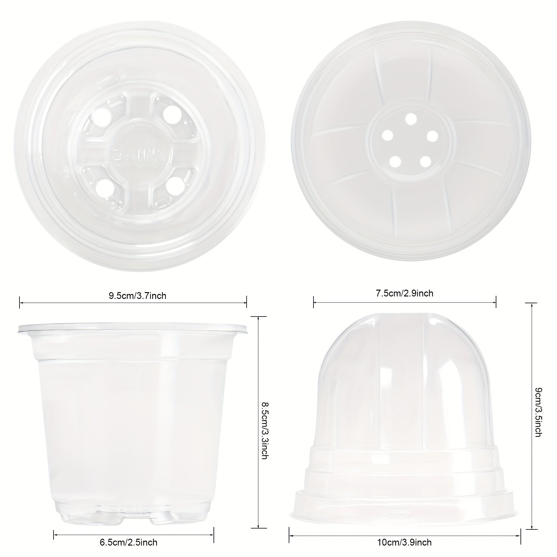 30 Clear Nursery Pots with Humidity Domes 10-16 cm - Seed Starter Pots