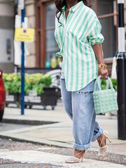  Women's Stripe Print Button Up Blouse