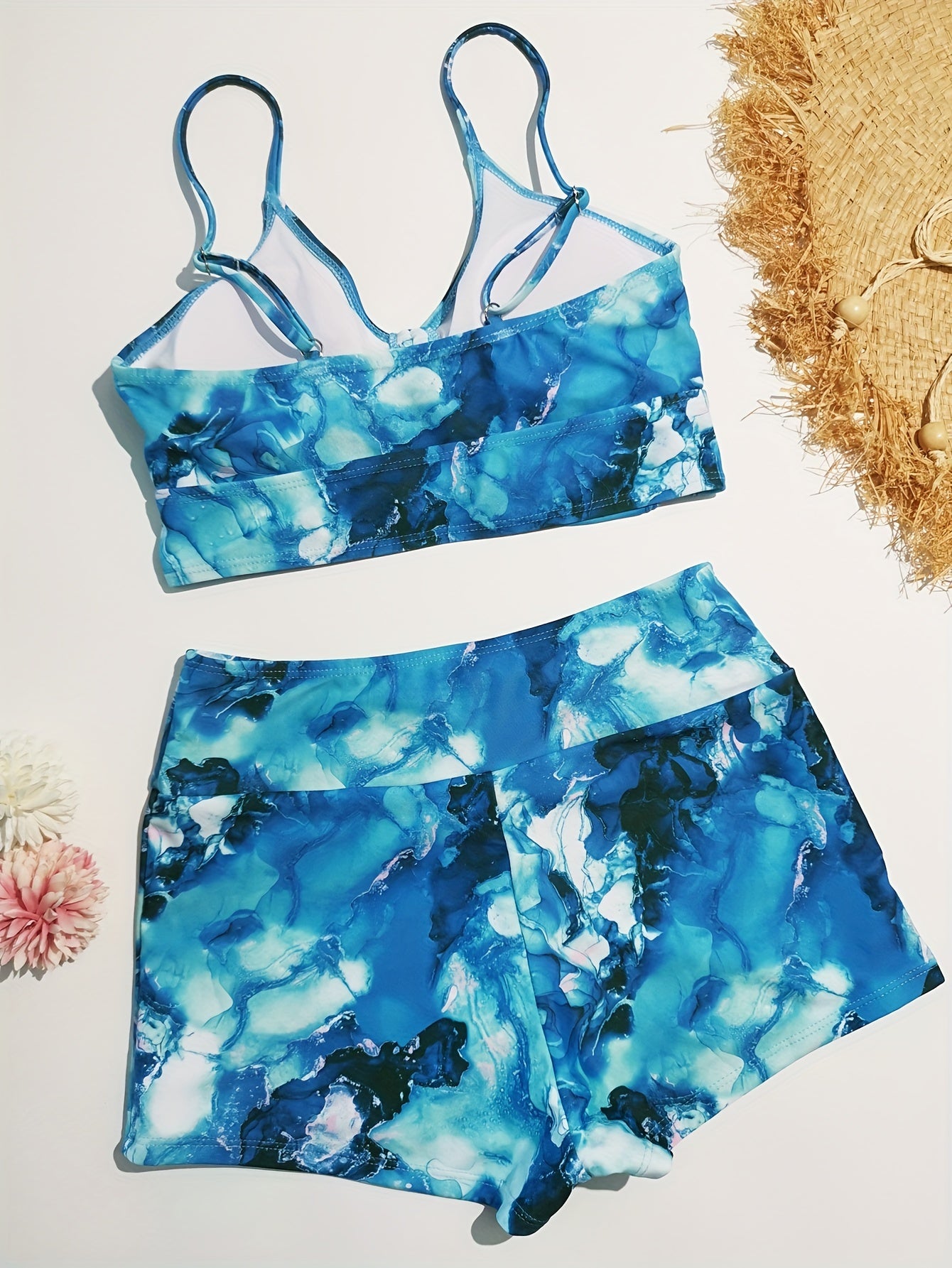 Water Ripples Print Drawstring Bikini Set Swimsuit Women's Swimwear