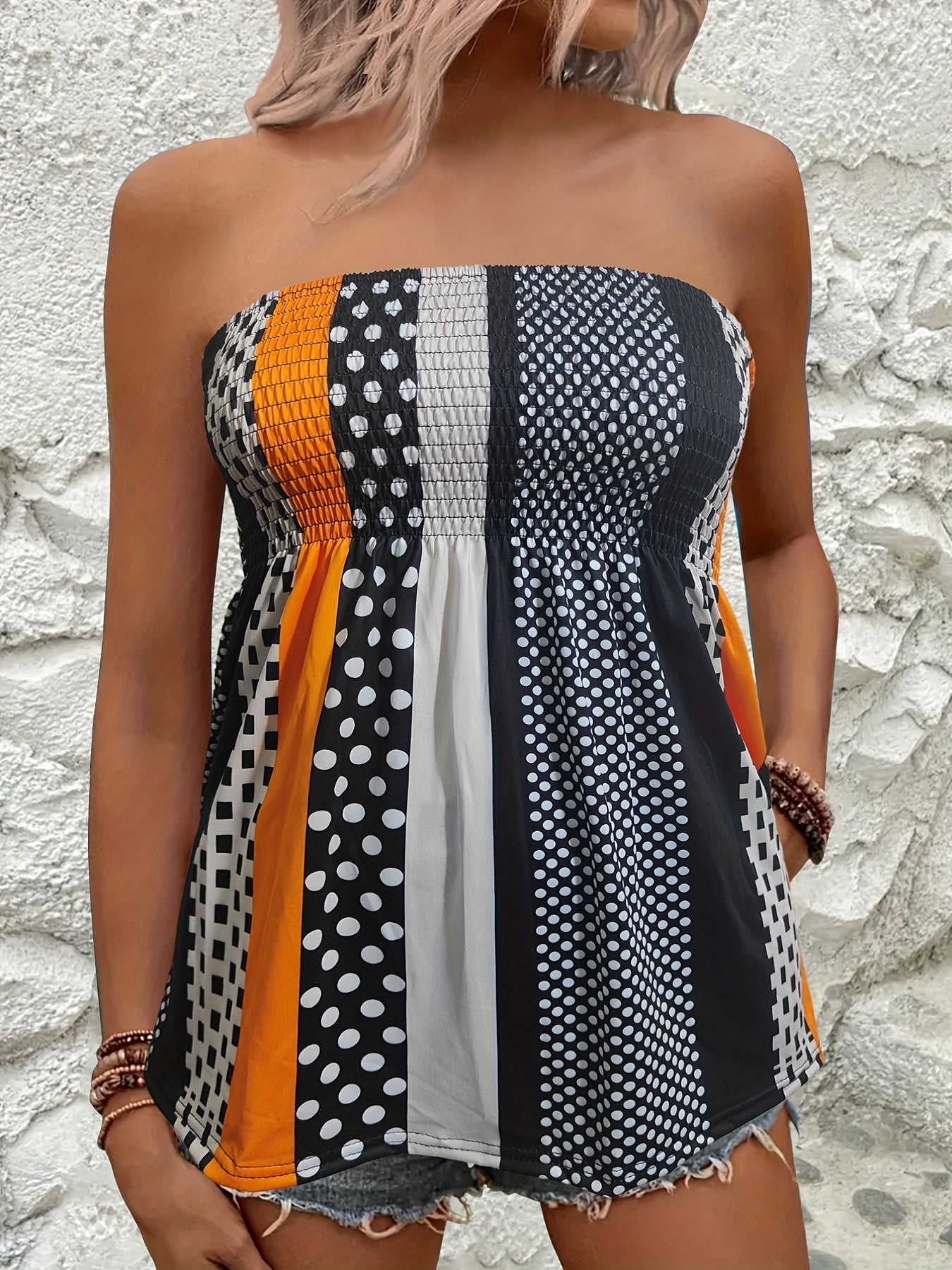 Geometric Colorblock Tube Top Sleeveless Summer Top
