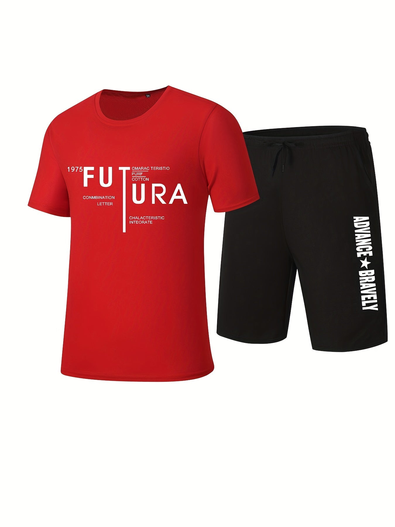 Men's Letter Print T shirt & Casual Stretch Shorts