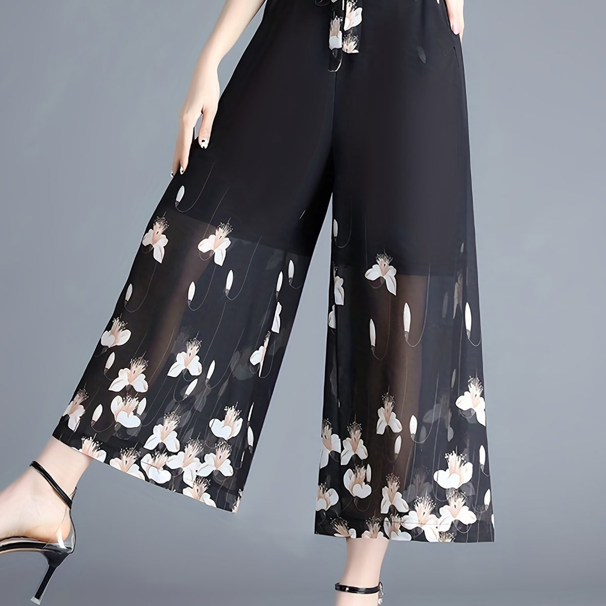 Floral Print High Waist Wide Leg Pants