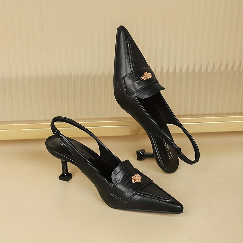 Women's Metal Decor Pumps Pointed Toe Kitten Heels Dress Shoes