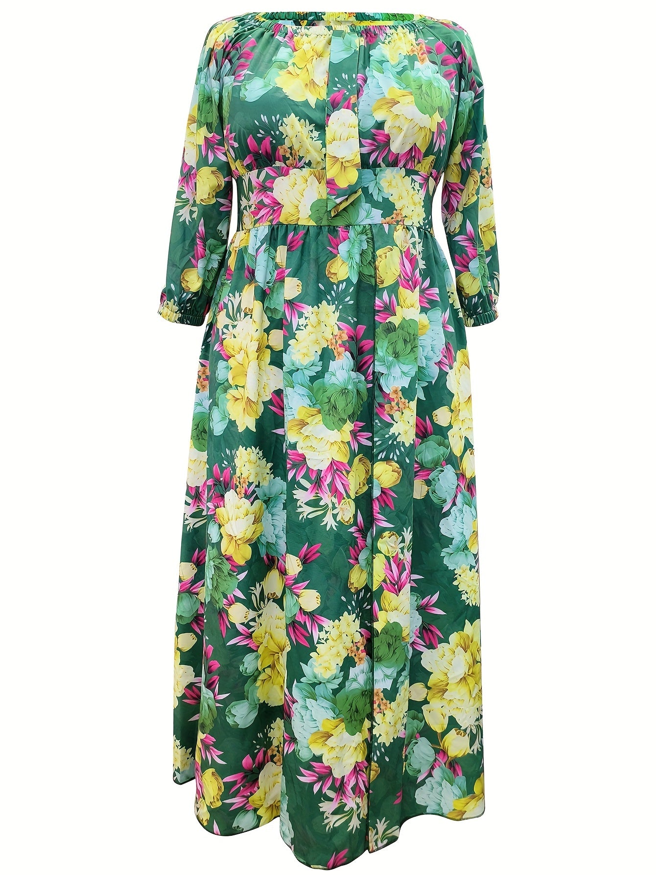 Floral Print Off Shoulder Boho Dress V Neck Thigh Slit