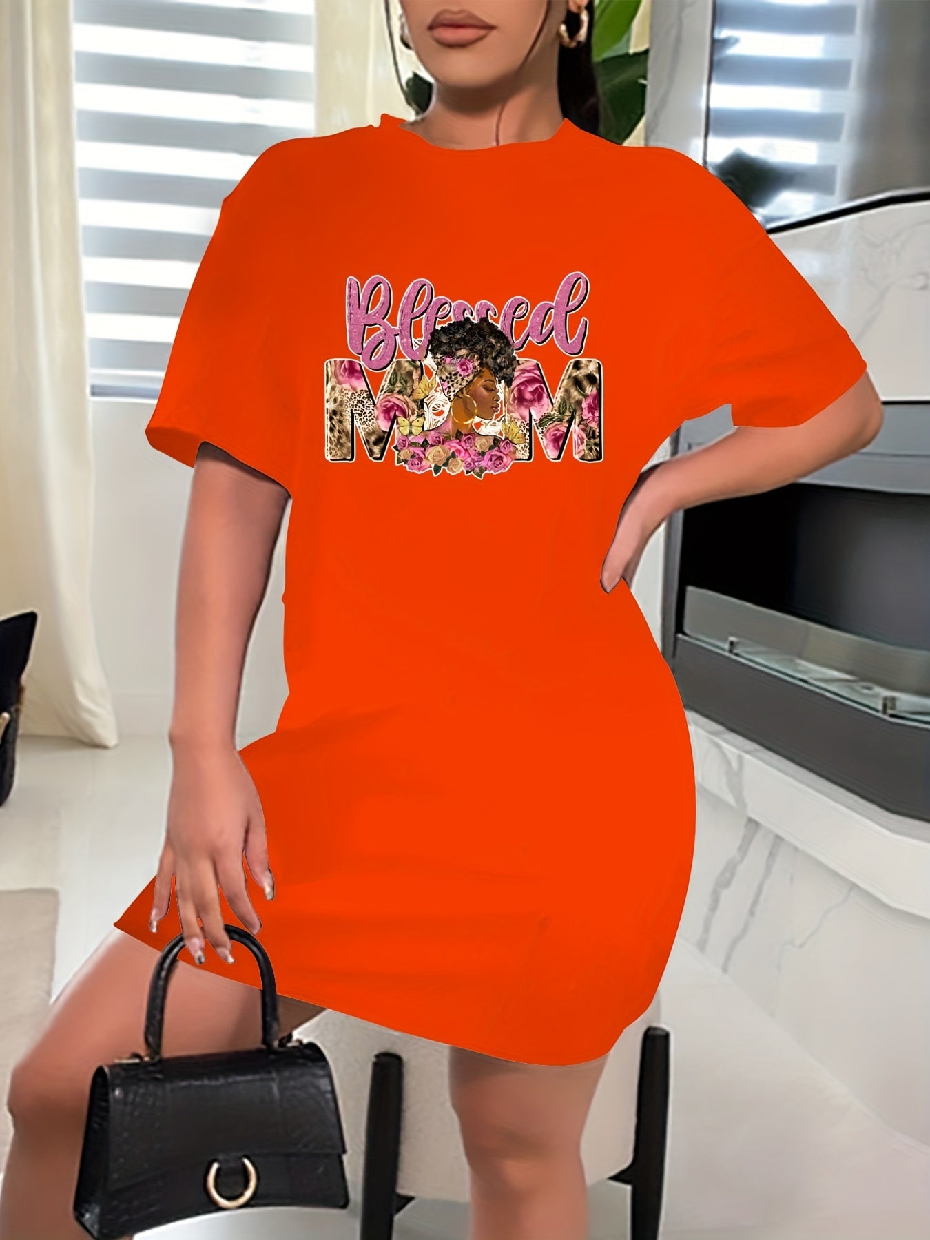  Casual Dress Women's Plus Cartoon Figure Print Short Sleeve Dress