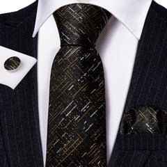 Barry Wang Silk Ties Set Classic Striped Plaid Necktie Pocket Square Cufflinks