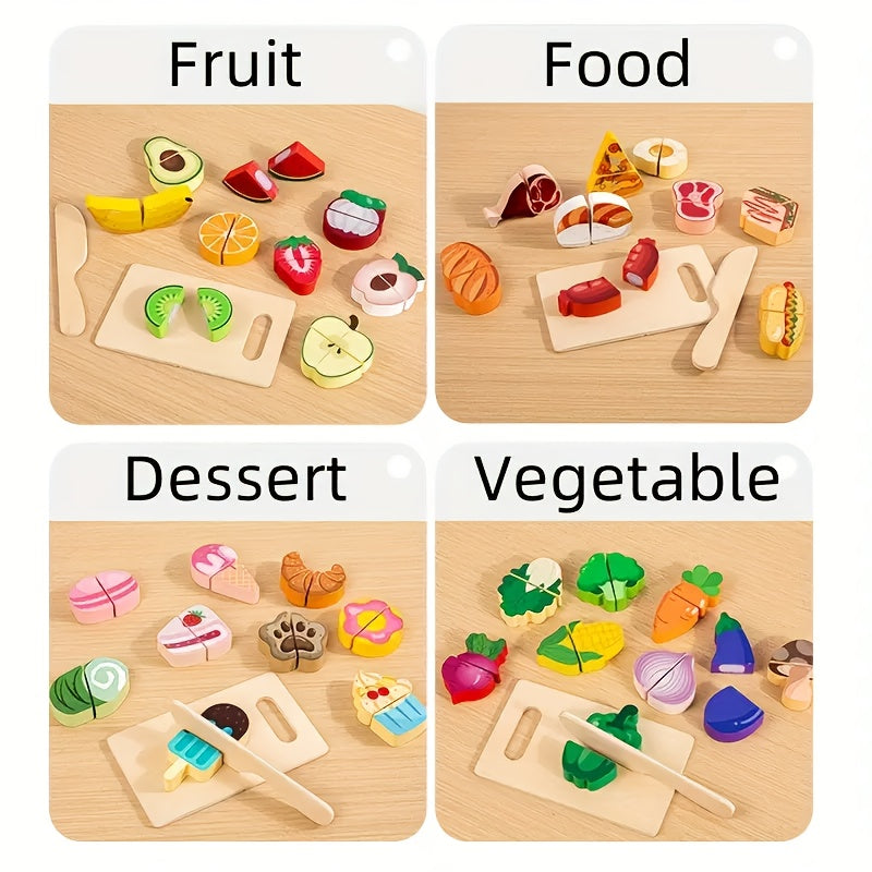 Wooden Food Cutting Set Kitchen Toy Pretend Cooking