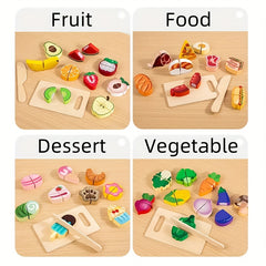 Wooden Food Cutting Set Kitchen Toy Pretend Cooking