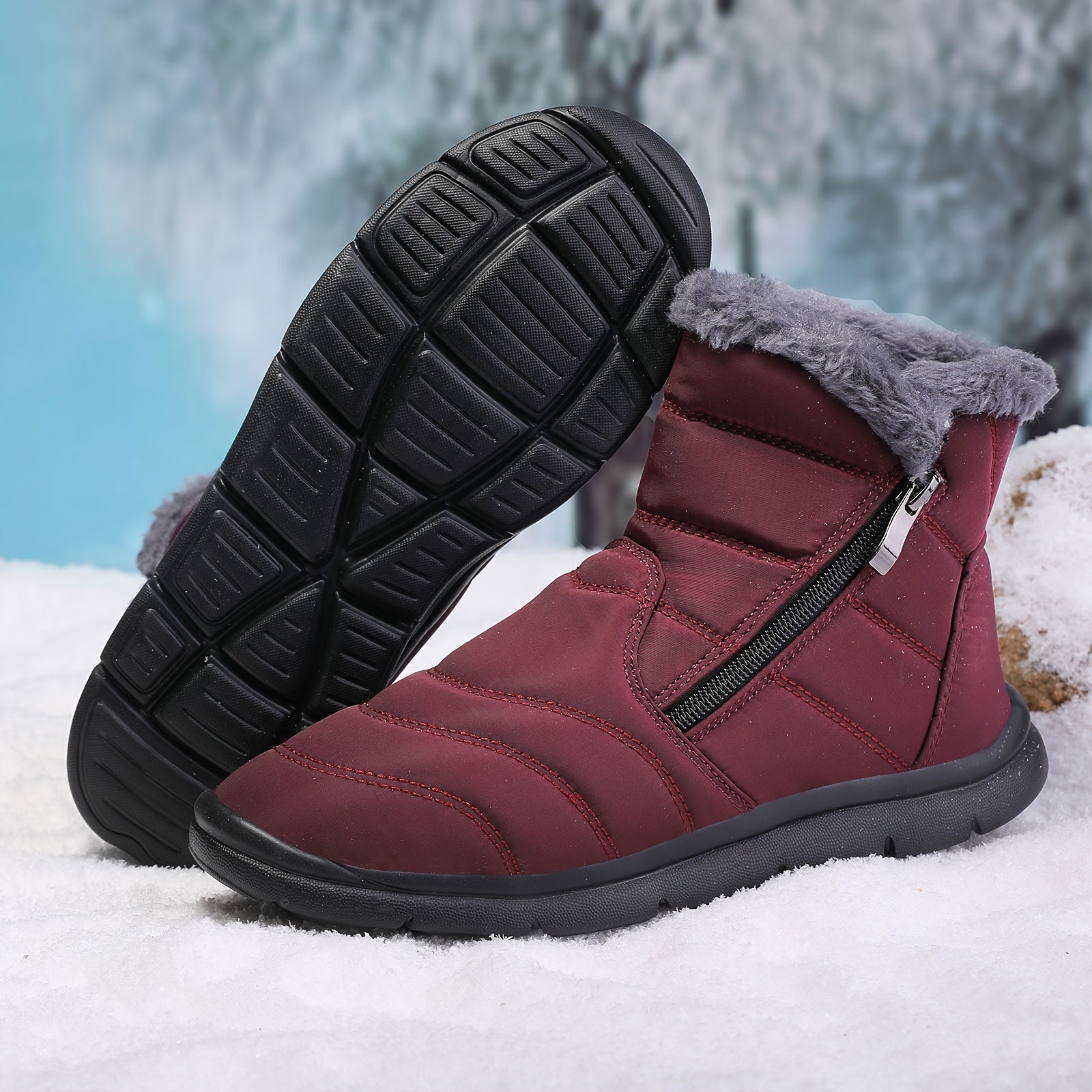 Winter Plus Velvet Women's Snow Boots Warm Lightweight Casual Zipper Snow Boots