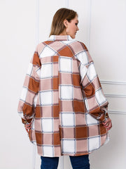  Plaid Print Button Up Long Sleeve Tunic Shirt Top