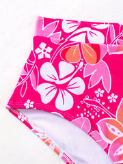 Pink Floral Print High Waist Bikini Bottoms