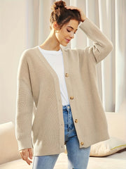  Solid Knit Long Sleeve Button Up Cardigan