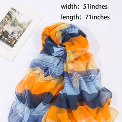 Stripe Gradient Print Gauze Scarf Thin & Yellow Windproof Shawl