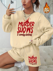 Women's Plus Size Halloween 2pcs Set Letter Print Sweatshirt & Shorts