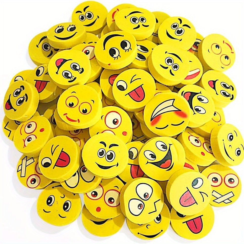 70pcs Smile Face Erasers Assorted Designs School Supplies Teacher Rewards