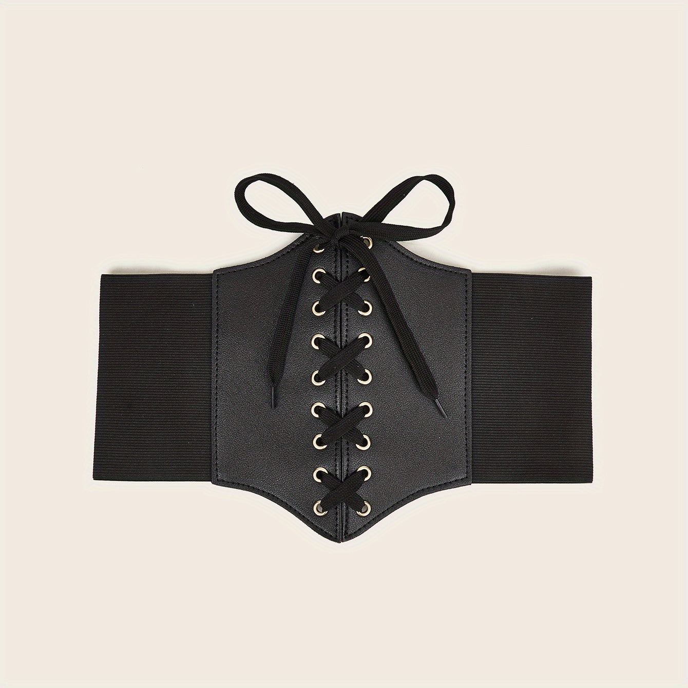 Gothic Lace Up Wide PU Belt Punk Bowknot Elastic Corset Waspie Belt