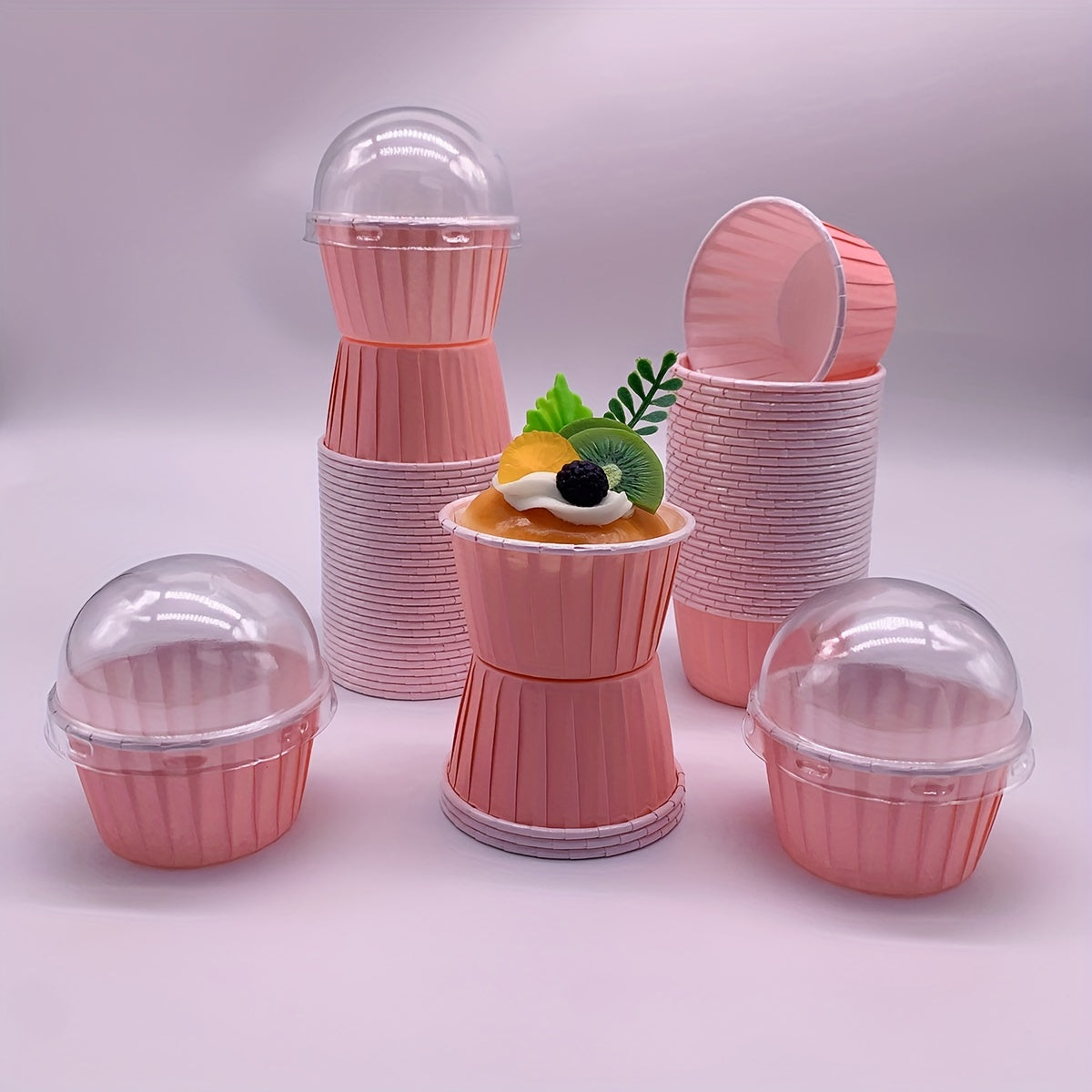 50pcs Cake Cups With Lids Heat Resistant Cake Paper Holder