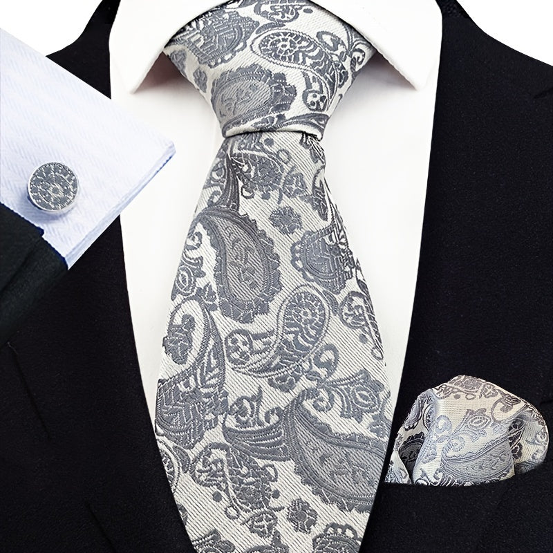 Men's Business Cashew Flower Tie Square Scarf Cufflink Set