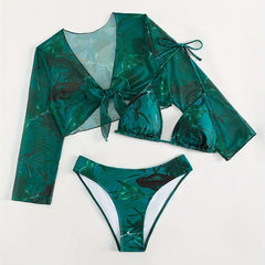  Leaf Print Bikini Set 3 Piece Set