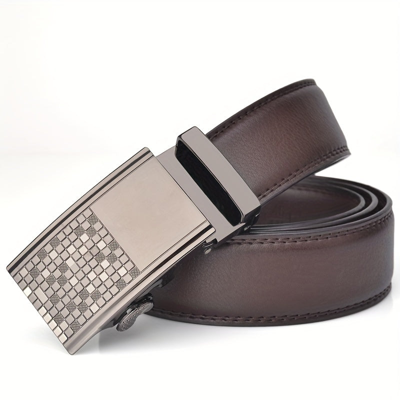 Plaid Buckle Men's Belt Cowhide Strap Male Automatic Buckle Belts