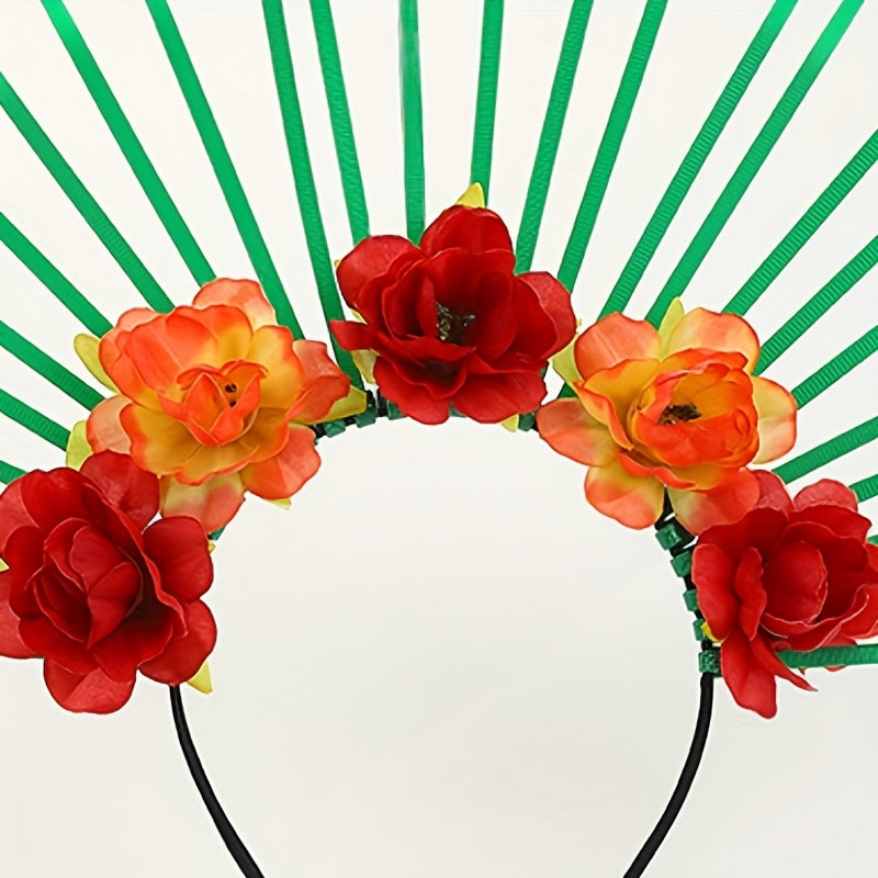 Goddess Chain Headband Simulation Flowers Green Ribbon Party Accessory