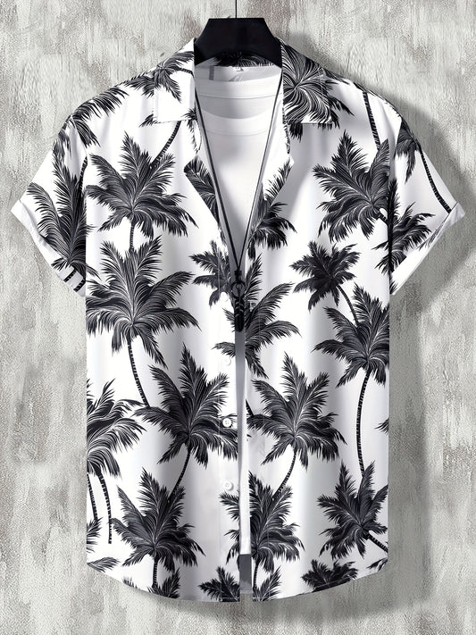 Men's Hawaiian Shirt Coconut Tree Print Short Sleeve Button Up