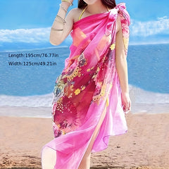 Boho Flower Print Scarf Oversized Thin Shawl Silk Head Wrap