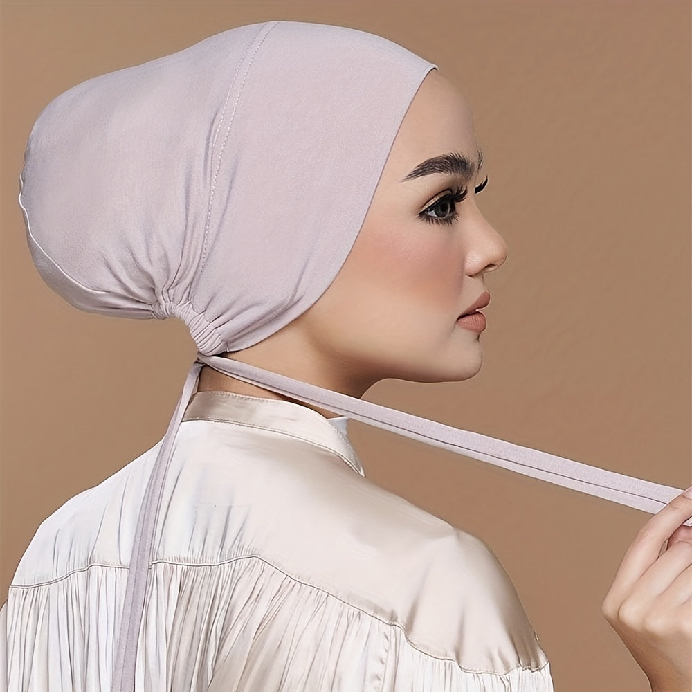 Drawstring Lace Up Turban Soft Hijab Hat Inner Cap Women Headwraps