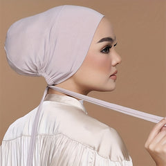 Drawstring Lace Up Turban Soft Hijab Hat Inner Cap Women Headwraps