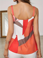  Colorblock Metal Decor V Neck Cami Top