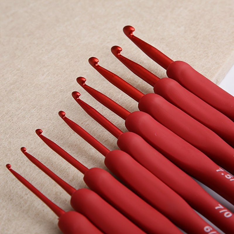 1pc Aluminum Crochet Hook Weaving Sweater Soft Rubber Red 2mm 6mm