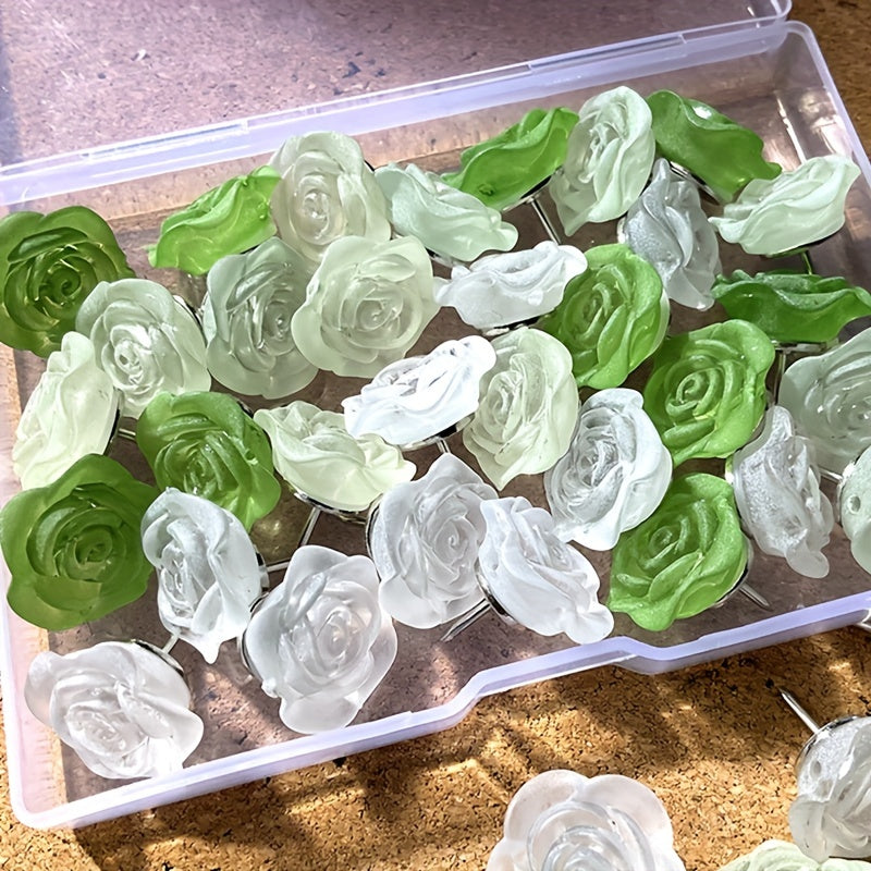 Baroque Frosted Resin Rose Flower Pattern Nails - 30pcs