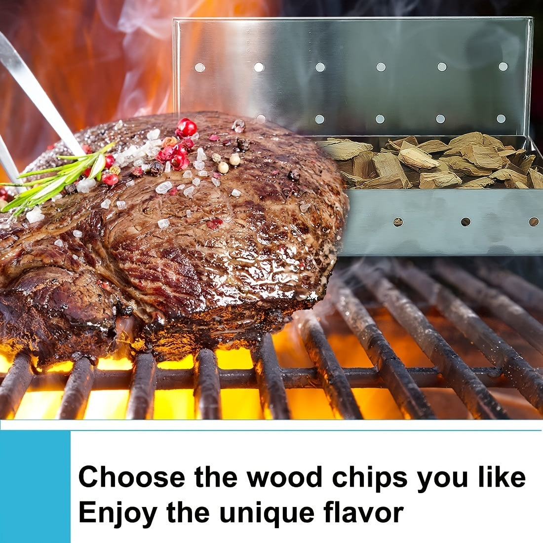 Stainless Steel BBQ Smoker Box & Basting Brush for Grilling, Wood Chips Box