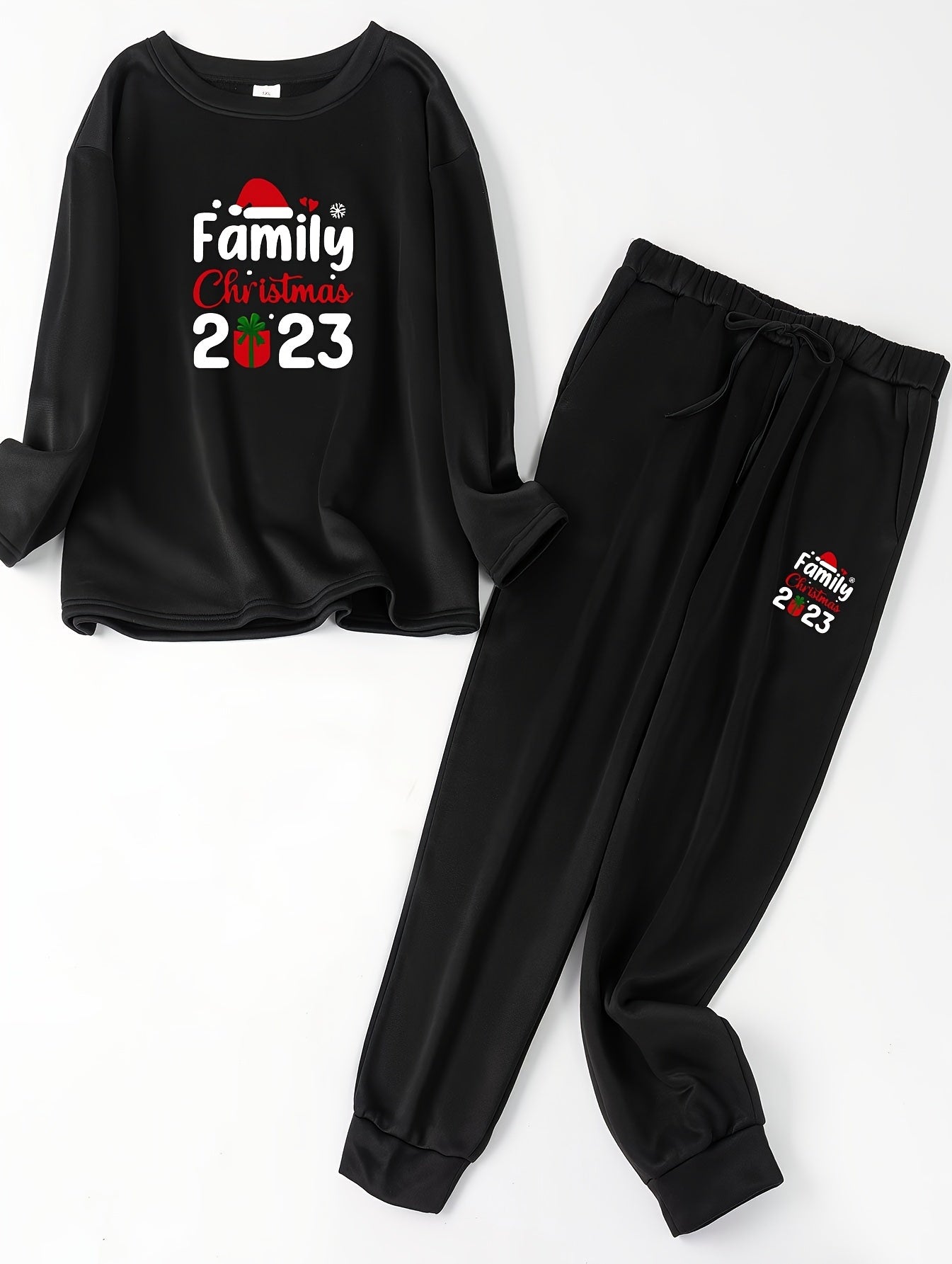  Christmas Lounge Set Women's Letter Print Fleece Top & Joggers Pajamas