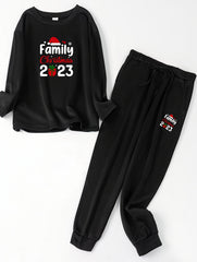  Christmas Lounge Set Women's Letter Print Fleece Top & Joggers Pajamas
