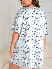  Butterfly Print Round Neck Sleep Dress